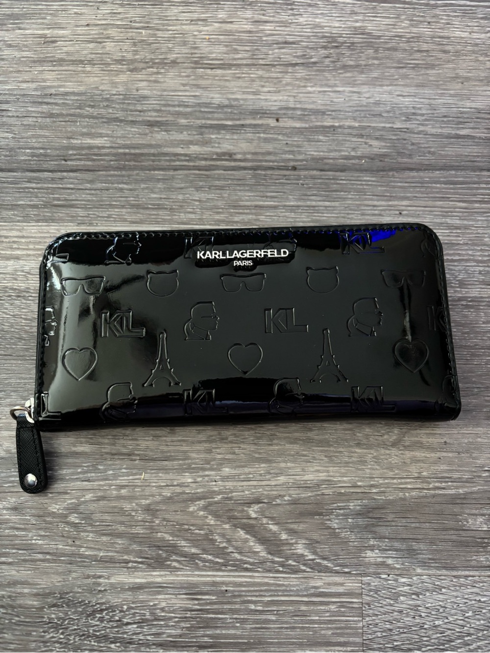 ⚜️Karl Lagerfeld Black Patent Zip Around Wallet
